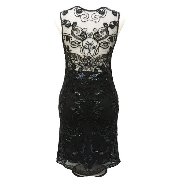 NWT Black Sequin and Mesh Sleeveless Cocktail Dress Sz Small -Poly USA by Neblon - Picture 4 of 10